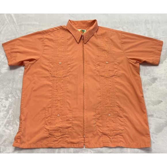Haband Other - The Genuine Haband Guayabera Shirt Men XL Orange Full Zip Embroidered Vacation
